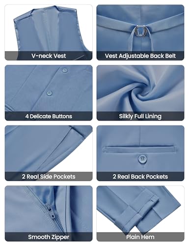 Image of WULFUL Men's Slim Fit Suit One Button 3-Piece Blazer Dress Business Wedding Party Jacket Vest & Pant