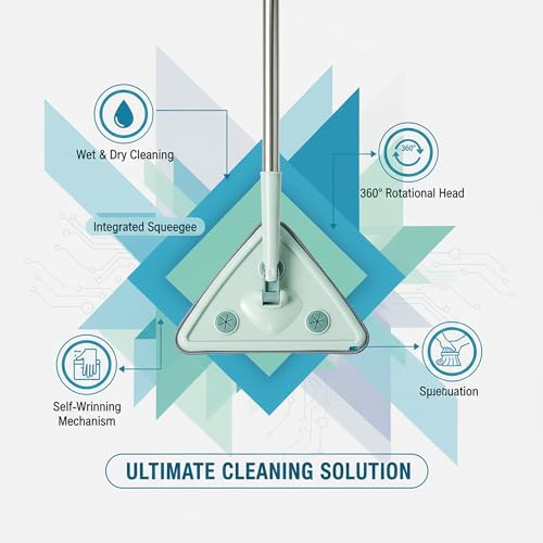 Image of Sulfar Rotatable Triangle Mop with Long Handle - Versatile Microfiber Cleaning Tool Rotatable Cleaning Brush| Glass Wiper Window Cleaner, Floor| Car Glass Scraper Dust Mop