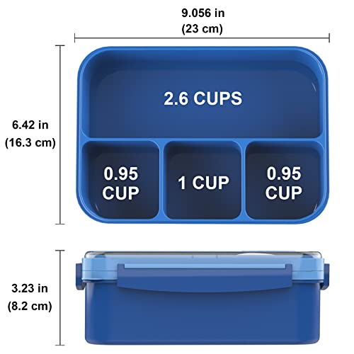 Jbgoyon® Bento Box Adult Lunch Box Leak-Proof, Kids 4-Compartment Bento-Style, Built-In Plastic Utensil Set, And Sauce Container, Food-Safe Materials, Bpa-Free, Dishwasher Safe (Blue) #TOP2