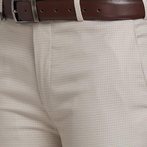 Image of Park Avenue Men's Mid Rise Checks Pattern Super Slim Fit Polyester Blend Flat Front Formal Trouser