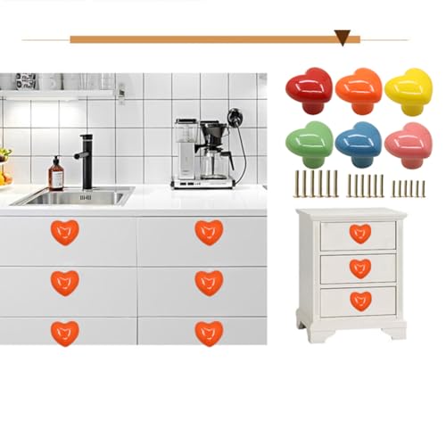 Image of 6 Colors, 1 Each Colorful Cabinet Door Handle Wardrobe Drawer Heart Single Hole Dressing Tables Furniture Handle Pull (1, 6 Colors, 1 Each Including red Orange Yellow Green Pink and Blue)