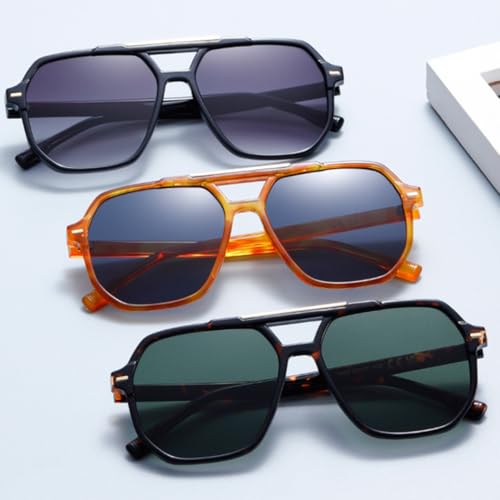 Lunettes de soleil rétro double pont léopard avec verres dégradés thé
