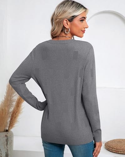 Huukeay 2 Pack Women's V Neck Sweaters, Fall Long Sleeve Tunic Tops Knitted Casual Basic Shirts Lightweight Pullover Blouses2