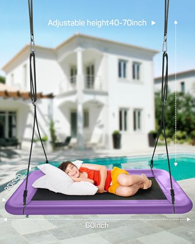 Image of Everyfun Tree Swing for Kids and Adults, 60 inch Waterproof Rectangle Platform Swing, 700lbs Heavy Duty with Adjustable Straps, Purple