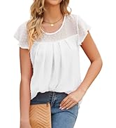 AVAYUU Damen Blusen Chiffon Tops Kurzarm Swiss Dot Bluse Elegant Rundhals Falten Tunika Oberteile...