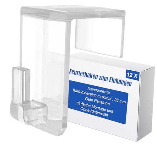 HOECMRHP Transparente Fensterhaken 12er-Set, Türhaken, Haken für Fenster Deko, Aufhänger Fensterdeko hängend, Lichterkette - zum Einhängen (Klemmbereich maximal : 25 mm) HOECMRHP Transparente Fensterhaken 12er-Set, Türhaken, Haken für Fenster Deko, Aufhänger Fensterdeko hängend, Lichterkette - zum Einhängen (Klemmbereich maximal : 25 mm)