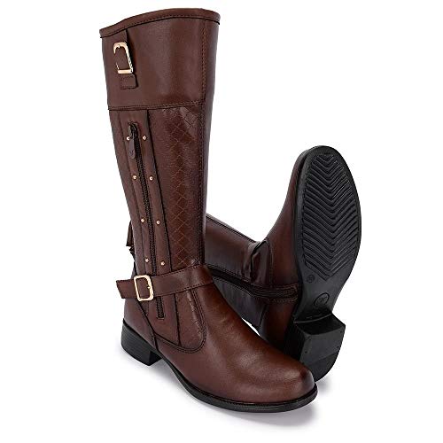 Bota Couro Eco Montaria Feminina 11079 Cano Longo Inverno - Café - 36