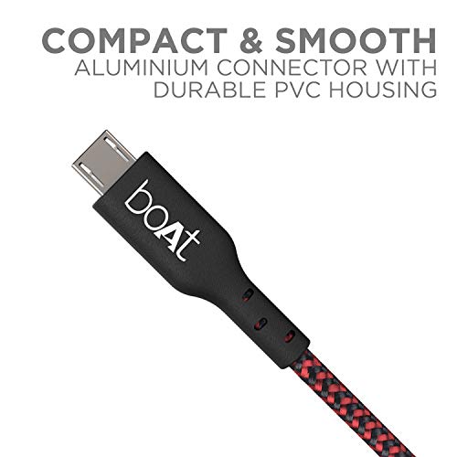 Image of boAt Micro USB 150 Tangle-Free, Sturdy Micro USB Cable with 2A Fast Charging & 480mbps Data Transmission, 10000+ Bends Lifespan & Extended 1.5m Length Black
