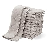 UMANI 12 Pack Kitchen Dish Cloths, Ultra Soft Absorbent Quick Drying Dish Towels, Nonstick Oil Microfiber Cleaning Cloth, Machine Washable Coral Fleece Cleaning Rags (Grey)