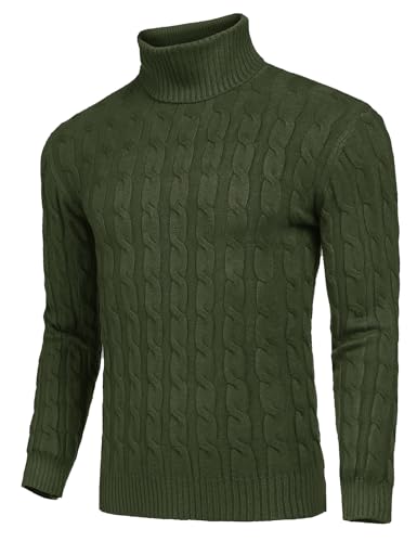 Image of COOFANDY Men's Slim Fit Turtleneck Sweater Casual Twisted Knitted Pullover | Turtleneck Design, Cable Knit Texture with Ultra Stretch, Slim Fit Thermal, Business Casual Office Wear, Fall Winter Clothing