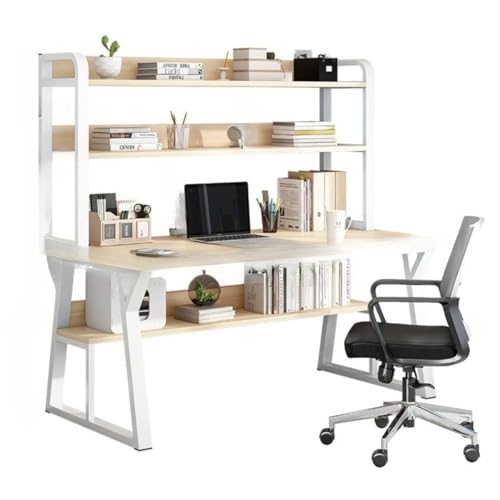 【Yecox】学習机デスク 勉強机 パソコン 家庭用学生デスク 本棚 文房具収納 大容量トレイ マルチ機能的なスペース 多機能 安全で信頼できるデザイン 簡単な組み立て 家庭用 通気 (100*50*147.5cm,木の色)