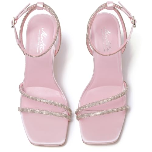 Image of Mostrin Womens Sandals Strappy Heels for Women Ankle Strap Lace Up Heels Square Open Toe Heels Tie Up Stiletto High Heeled Sandals for Prom, Party, Daily Wear