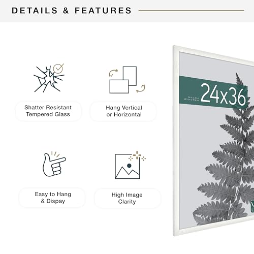 MCS Studio Gallery 24x36 Poster Frame White Woodgrain, Vertical & Horizontal Wall Hanging Large Picture Frame for Photos, Posters & Art Prints (1-Pack)