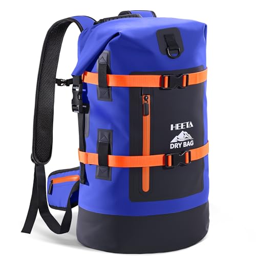 HEETA Mochila impermeável de 40 L para homens e mulheres, mochila de caminhada acolchoada resistente para caiaque, passeios de barco, remo, viagem, acampamento, praia, férias, cruzeiro, navio
