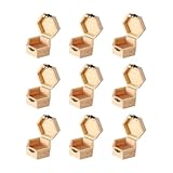 12 pcs Unfinished Vintage Wooden Hexagonal Pine Storage Boxes, 3.8X3.3X2.2in with Hinged Lids and Front Buckles for DIY Handmade Wooden Jewelry...