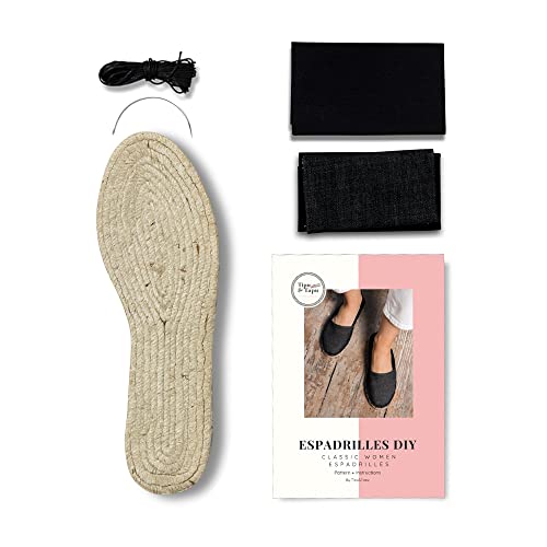 Espadrilles classiques kit DIY noir femme semelle jute 3 cm blanc pointure 39