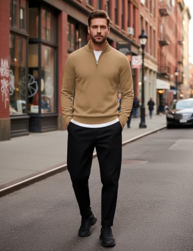 Image of COOFANDY Men's Quarter Zip Up Sweaters Slim Fit Lightweight Mock Pullover