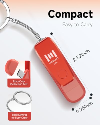 Image of MOSDART 64GB USB C and A 3.1 Dual Flash Drive with Keychain, Orange