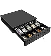 MUNBYN Black Cash Register Drawer, 16" Wide Cash Drawer with Removable Coin Tray, 5 Bill/5 Coin T...