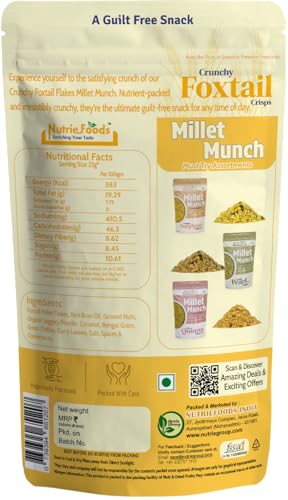 Image of Nutriefoods Millet Munch Snack, 100% Roasted Millets & Guilt Free Snack, Nutritious Munch, Bajra, Jawar, Ragi, Qquinoa, Foxtail Snack (Crunchy Foxtail Crisps (Pack of 2) 200gm)