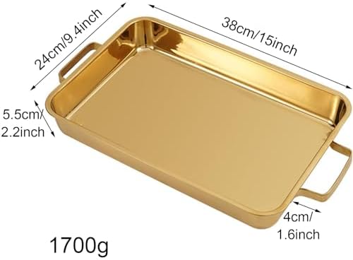 Rectangle Spanish Paella Pan 42cm, 304 Stainless Steel Non-Stick Skillet with Dual Handles, Ideal for Seafood & Home Cooking, Durable Kitchen Cookware, Gold Finish