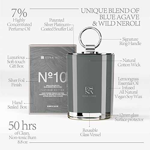 Esna Home Luxury All Natural Scented Candles Gift For Her | 8.8Oz 50 Hours Burn | Lemongrass Essential Oil Soy Candles | Gifts For Women Who Has Everything | Metal Lid Candle Housewarming Gift #TOP3