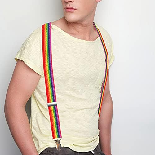 Suspenders Straps (Rainbow) Bow Tie Set, Y Back Style Comfortably Adjustable Elastic with Clips Unisex for Pride, Summer and Festivals Cosplay Party