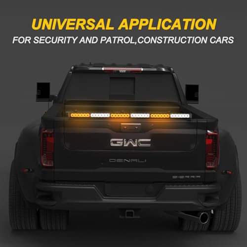 Image of 38 Inch Amber White Strobe Light Bar Emergency Warning Safety Lights with Strong Magnetic Base for Trucks Construction Vehicles