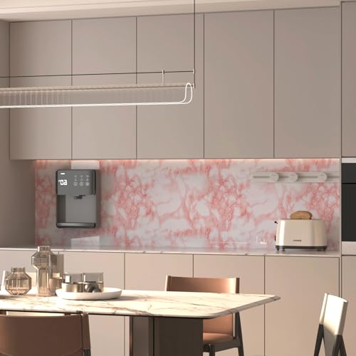 Image of Extra Wide Marble Contact Paper Granite Peel and Stick Wallpaper Pink Glossy 31.5x354 inch Countertop Contact Paper for Kitchen Bathroom Self-adhesive Waterproof Decorative Film Marble Vinyl Wrap