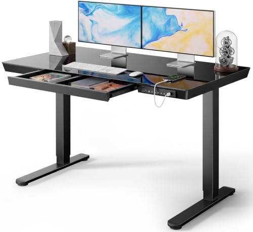 Image of Marsail 48 x 24 inch Glass Standing Desk with Drawer Storage, Matte Black