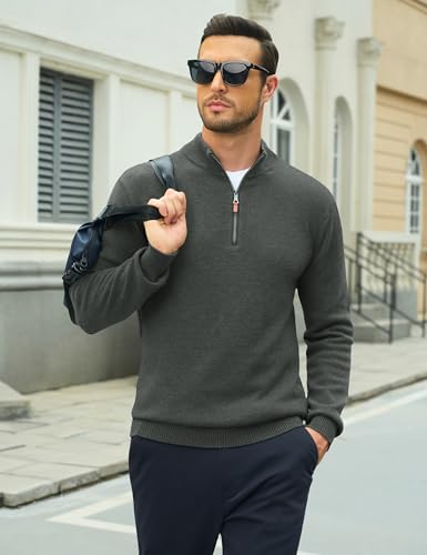 Image of MAGCOMSEN Men's Quarter Zip Pullover Lightweight Mock Neck Polo Sweater Long Sleeve Warm Fall Winter Pullover Sweaters