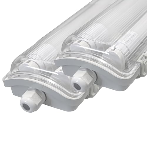 LUXULA 2er Pack LED Feuchtraumleuchte mit 2x18W LED-Röhren T8-120cm - 3600lm - 4000K Neutralweiß - IP65 IK08 - Wannenleuchte Werkstatt Keller Garage
