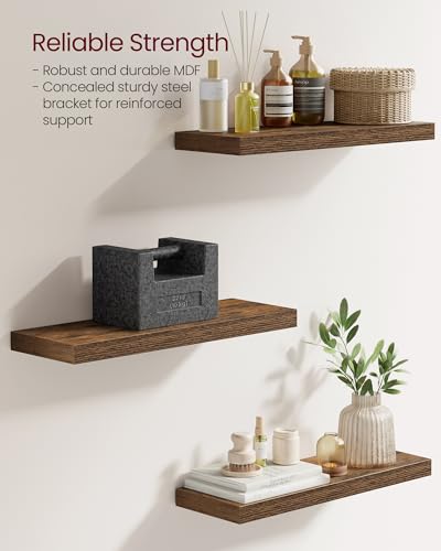VASAGLE Wall Shelves Set of 5, Floating Shelves, Wall Mounted, 8 x 23.6 x 1.5 Inches, Display Shelves for Picture Frames, Wall Decor, Hanging Shelf for Living Room, Kitchen, Rustic Brown ULWS076B01 - Image 6