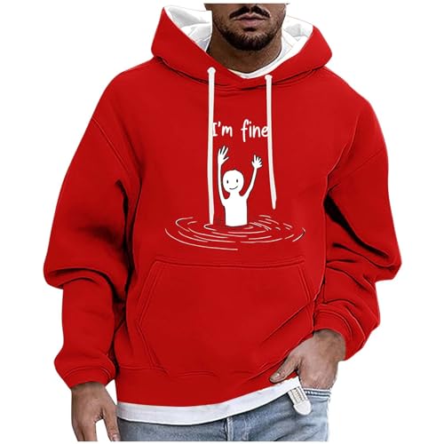 Mens Graphic Hoodies Fashion Printed Long Sleeve Drawstring Sweatshirts with Pocket Fall Solid Color Casual Tops
