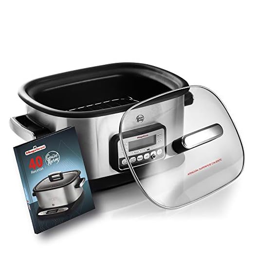 MAGEFESA Olla eléctrica de cocción Tradicional GUISOTHERM 6L 1200 W, Incluye Libro de Cocina con Recetas, Recipiente extraíble Anti adherente, Apto para lavavajillas, Tapa de Vidrio (Aluminio)