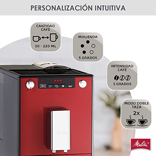 Melitta Solo E950-104, Cafetera Automática con Molinillo, 15 Bares, Café en Grano para Espresso, Limpieza Automática, Personalizable, Rojo - imagen 3