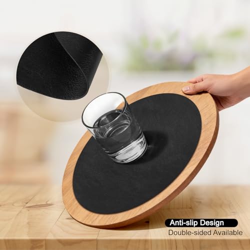 Image of UnivoColors Placemats Round Faux Leather Placemats Set of 4-Waterproof-Wipe Clean-Heat Resistant-Anti Slip Dining Table Place Mats,Suitable for Indoor & Outdoor Use,15 inch.Retro Black