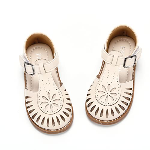Girl's Leather Sandals Closed-Toe Princess Summer Dress Shoes (10 Toddler, Beige, Numeric_10)
