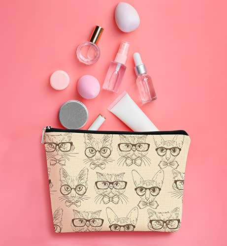 Retro Hipster Cats Makeup Bag,Cute Hand Drawn Kitty Cats Cosmetic Bag Best Gift Idea For Cat Lovers Teen Girls Women,Birthday Christmas Valentine's Day Gifts For Cat Moms Teen Girls Daughter Sister #TOP1