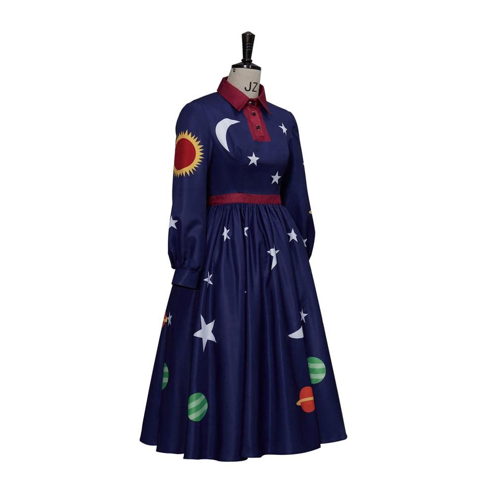 Magiczny autobus szkolny cosplay kostium pani frizzle układ słoneczny długie rękawy sukienka elegancka drukowana niebieska sukienka