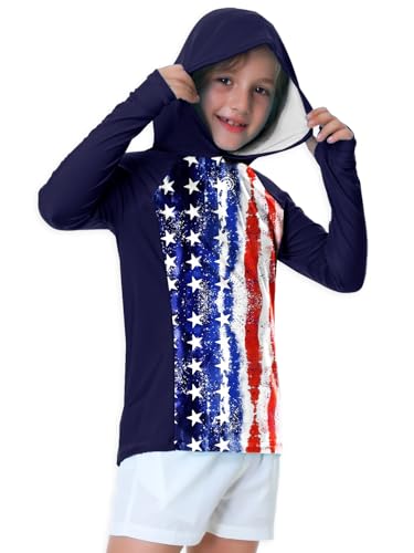 Image of AOBUTE Unisex Kids Long Sleeve Hoodie Rash Guard Boys UPF 50+ Swim Top with Thumb Hole 3-12 Years