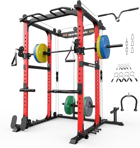 Sportsroyals Power Cage,1600lbs Multi-Function Power Rack with Adjustable Cable Crossover System and More Training Attachment, Weight Cage for Home Gym