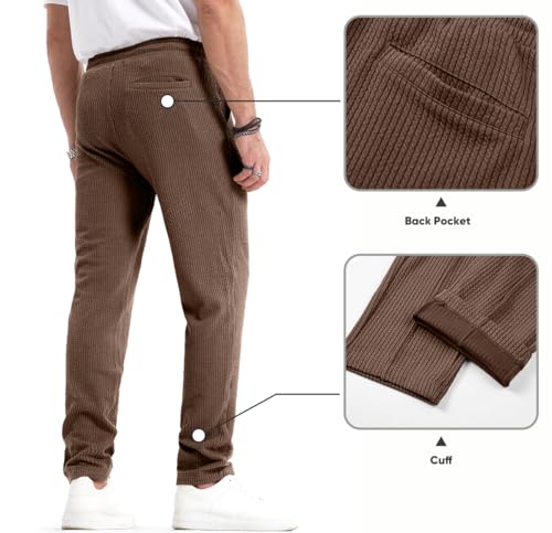 JMIERR Men's Casual Pants Lightweight Stretch Ribbed Knit Textured Drawstring Slim Fit Tapered Pants with Pockets3