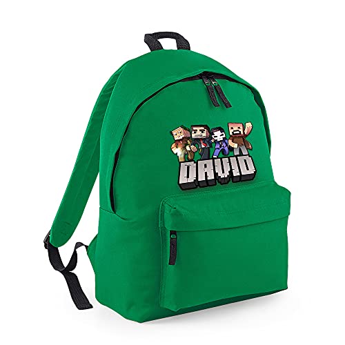 Personalised ANY NAME Cool Pixel Art funny Gaming Enthusiast, Back to School, Fashion Backpack for Nursery/Preschool/Travel, Bookbags for Kids/Teen Fashion Rucksack Shoulder Bag. (Kelly Green)