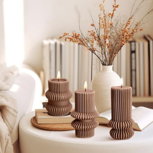 Mtlee MTLEE-MO1113C 3 Pcs Soy Wax Scented Candles, Small Ribbed Pillar Candles thumb #3