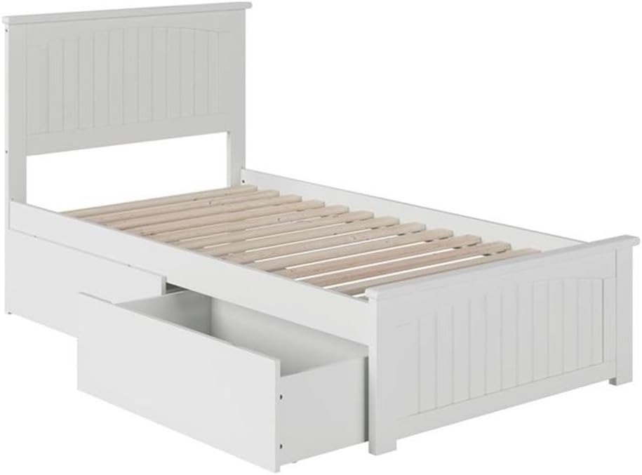 Atlantic Furniture AFI Nantucket Solid Wood Twin Platform Bed with Storage Drawers in White