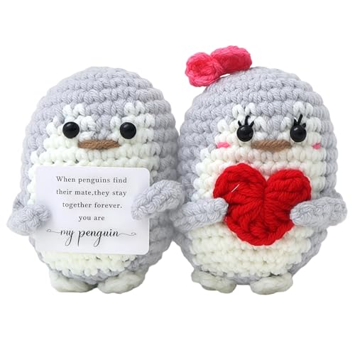 Zamety Pingouin Amoureux Peluche Crochet, Cadeau Couple Cute Pingouin, Saint Valentin Cadeau Amoureux, Je t'aime Figurine, Valentines Day Gift, Saint Valentin...