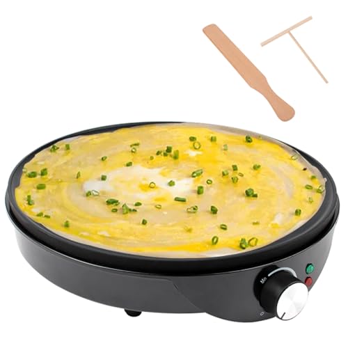 Máquina eléctrica para Crepes y panqueques con Control de Temperatura, de Acero Inoxidable, Incluye esparcidor de Masa para cocinar fácilmente Huevos, panqueques y Crepes,