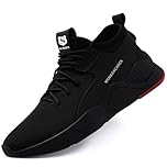 SUADEX Mens Womens Steel Toe Cap Trainers Lightweight Puncture Resistant Safety Shoes Non Slip Work Shoes (B Black UK Size 10)