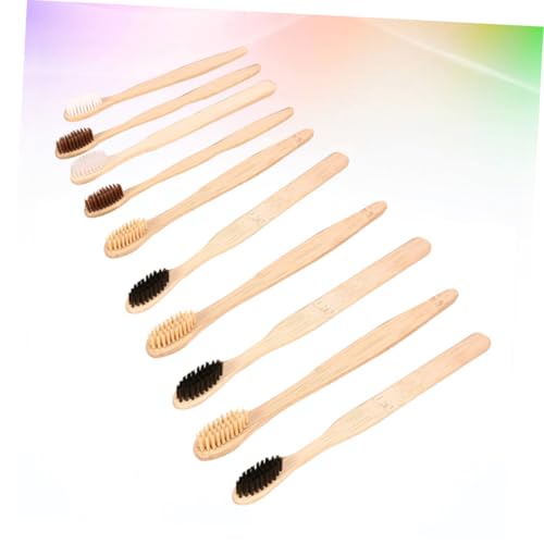 VICASKY 10 Stück Teiliges Einweg Naturzahnbürsten Umweltfreundlich Natürlicher Holzgriff für Reisen und Geschäftsreisen Praktische Einweg Zahnbürste für Erwachsene und Zufällige Farbe – Bild 3